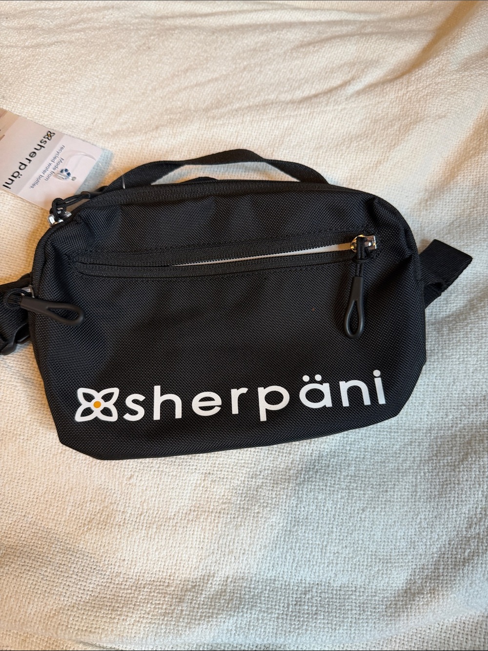 Sherpani Black Belt Bag with White Logo‎